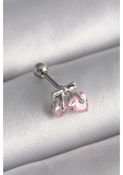 316l Çelik Gümüş Renk Pembe Zirkon Taşlı Kalp Tragus Piercing 5886 Çok Renkli