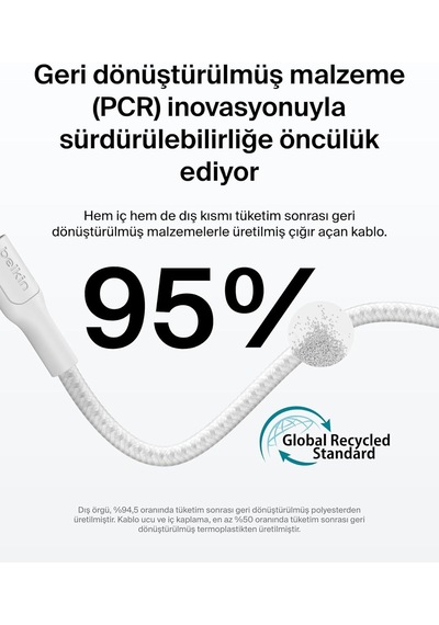Belkin Cab025hq1mwh Boostcharge Pro 240w Usb-c To Usb-c Örgülü 1m Hızlı Şarj Kablosu - Beyaz