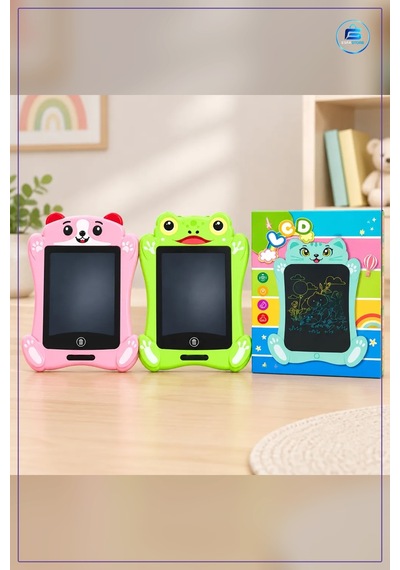 Lcd Yazı Tahtası Çocuk Figürlü Dijital Çizim Tableti Pembe Yeşil Çok Renkli