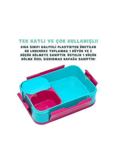 Vagonlife Bento 900ml Lunchbox Tek Katlı 2 Bölmeli Pp Plastik Çocuk Sefer Tası Yemek Kutusu Pembe