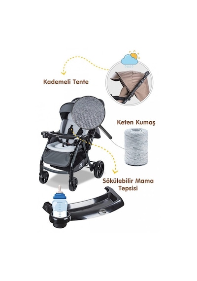 Baby Care Bc-500 Combo Maxi Pro Çift Yönlü Puset Gri
