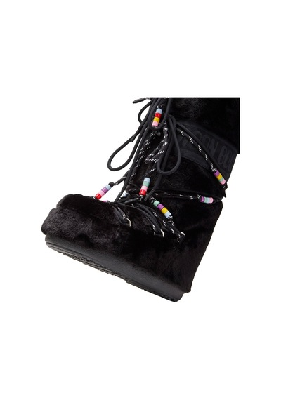 N001 Black Bot Kar Kadın 80d1408990-n001 Moon Boot Icon Faux Fur Beads Black Siyah