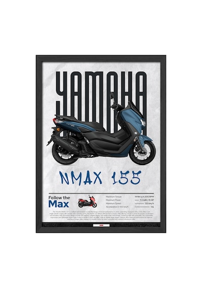 Nmax 155 Siyah Ahşap Çerçeveli Poster, Dekoratif Motosiklet Duvar Tablosu