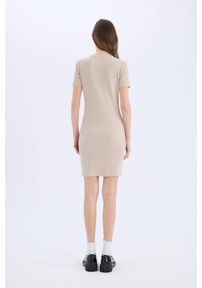 DeFacto Coool Bodycon Vücudu Saran Bisiklet Yaka Fitilli Kaşkorse Kısa Kollu Mini Elbise E7231AX25SPBG106