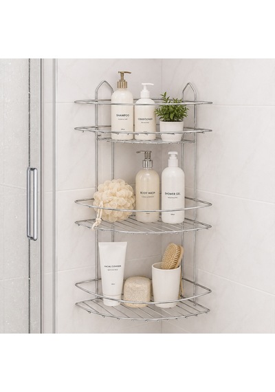 Üç Katlı Üçgen Metal Banyo Köşeliği Krom Çok Renkli
