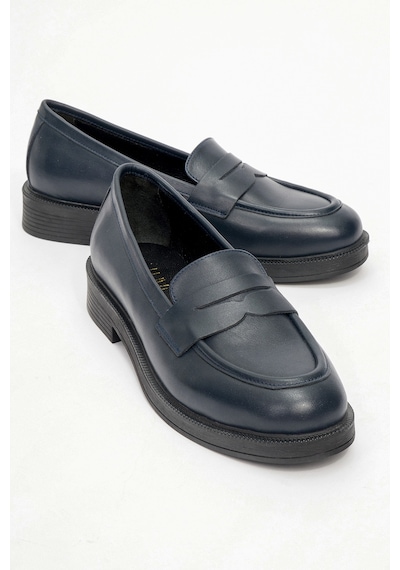 Luvishoes Luvi Shoes Pline Laci Cilt Hakiki Deri Kadın Loafer Ayakkabı Lacivert