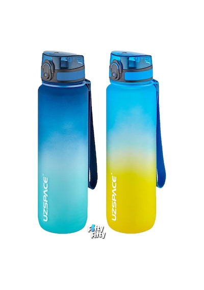 Uzspace 2'li Tritan Matara Seti 1000ml Büyük Boy Çift Renk Softtouch Ff Collection Tritan Su Matarası Lacivert - Turkuaz