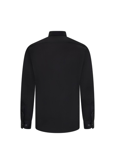 Hatemoğlu Siyah Slim Fit Açık İtalyan Yaka Uzun Kollu Saten Gömlek Siyah