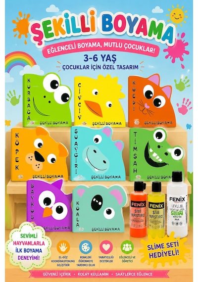3-6 Yaşa Uygun Şekilli Boyama Seti - 8 Kitap