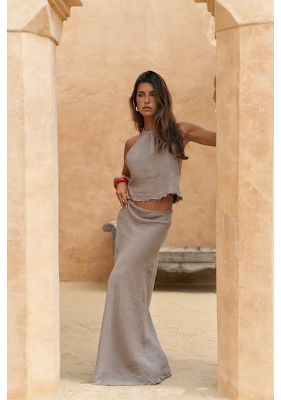 Mai Collection Mai Studios Co. Malmvira Füme Keten Crop Etek Takım Füme
