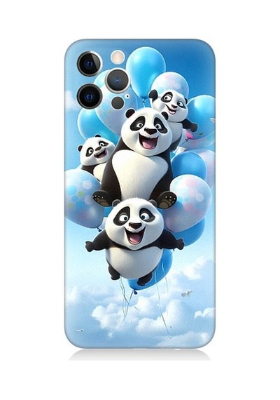 Apple Uyumlu iPhone 12 Pro Uçan Sevimli Pandalar Desenli Silikon Kılıf