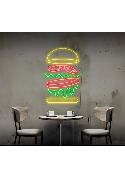 Hamburger Figürlü Neon Tabela Yeşil