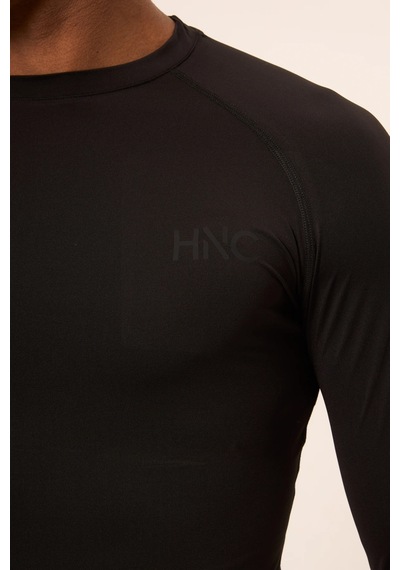 Hnc Sport Dragon Erkek Uzun Kol Tek Kol Dijital Baskılı Compression Fitness Gym Spor Body Tshirt Siyah