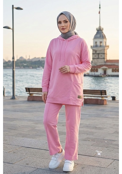 Bestenur Çift Cepli Kapüşonlu İkili Takım 1668 - Pembe
