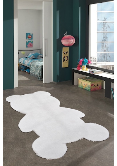 Post Peluş Ayı Desenli Halı Oturma Odası Bebek Odası Kaymaz Taban Halı Yatak Odası Halısı Beyaz
