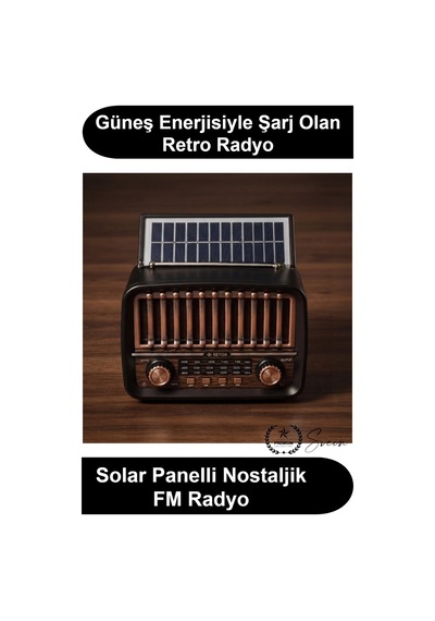 Solarradyo Güneş Panelli Şarjlı Nostaljik Fm Radyo Bluetooth Hoparlör Aux Usb Tf Kart Girişli Am Sw