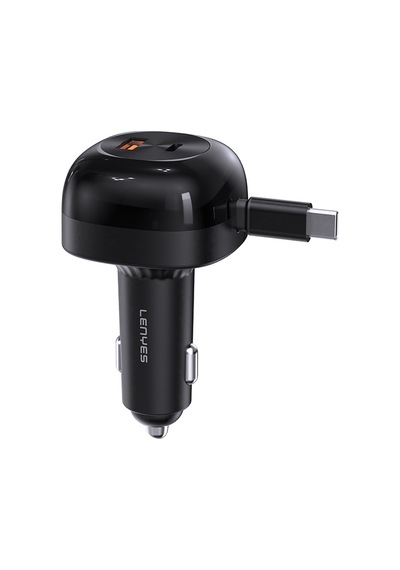 Lenyes Ca59 Pd 60w Type-c Kablolu Hızlı Şarj Özellikli Type-c + Usb-a Portlu Araç Şarj Aleti Siyah
