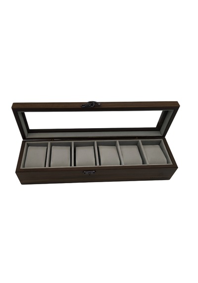 Woodini Premium Gri 6'lı Ahşap Saat Kutusu - Yeni Nesil Yastıklı
