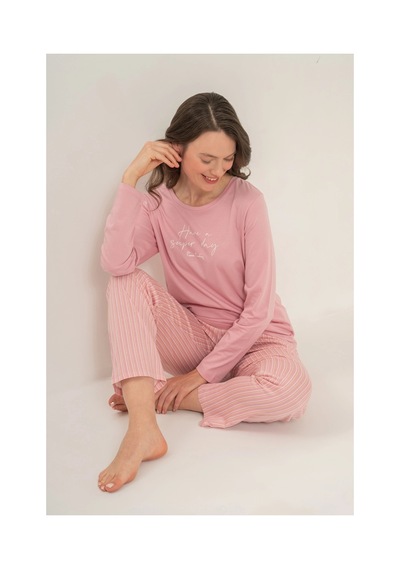 Angbutik Pierre Cardin Pc9294-s Kadın Uzun Kollu Pijama Takımı Gül kurusu