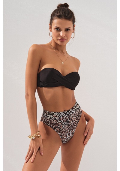 Pierre Cardin Bonie Dolgulu Straplez Yüksek Bel Bikini Takım Leopar 231225-d 231225-d Leopar Çok Renkli