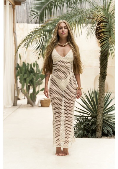 Mai Collection Mai Studios Co. Manly Askılı Bej Triko Elbise Bej