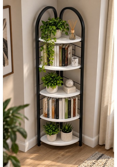 Sulorahome Metal Köşe Kitaplığı Ve Saksılık Beyaz 150 Cm Antrasit