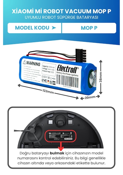 Xiaomi Mi Robot Vacuum Mop P Uyumlu Batarya 3200mah