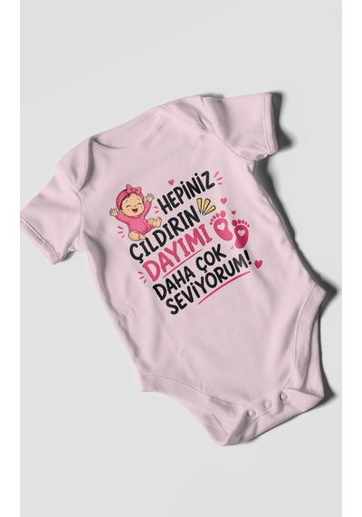 Morivokids Dayıya Özel Kısa Kollu Bebek Body %100 Pamuk Zbn193-kk Bebe Pembe