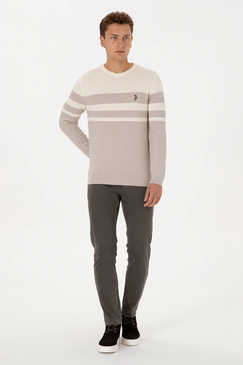U.S. Polo Assn. Erkek Slim Fit Bisiklet Yaka Taş Kazak 50308460-VR049