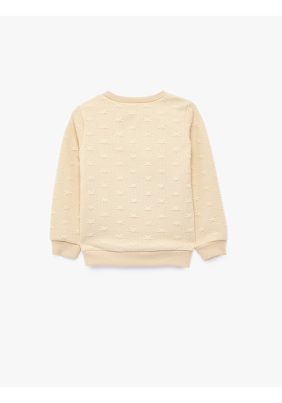 Koton Yıldız Baskılı Bisiklet Yaka Uzun Kollu Sweatshirt Bej 7wmg10148ak Ekru