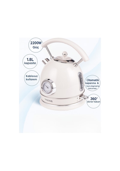 Yasomi YK-823NTSL 2200 W 360 Döner Taban Kablosuz Kullanım Retro Su Isıtıcı
