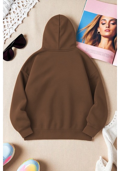 Uyguntarz Unisex Kalp Lolipop Detayli Baskılı Oversize Sweatshirt Kahverengi