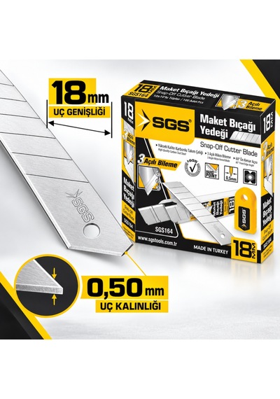 Sgs Sgs164 18 Mm Maket Bıçağı Yedeği 0,50 Mm 10 Paket 100 Adet Metal Uç Kutu
