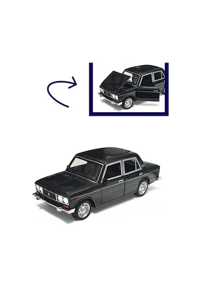 Lada Vaz 2107 Metal Diecast Model Araba 1:24 Ölçek 18cm Sesli Işıklı Çek Bırak Siyah Çok Renkli