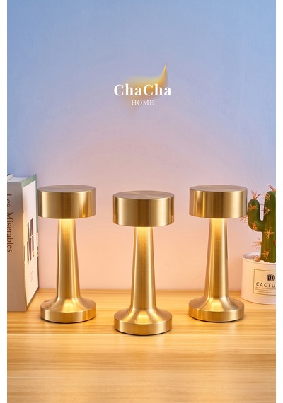 Chacha Home Nova Metal Led Masa Lambası 22x10 Cm - Modern Silindir Başlıklı Lüks Dekoratif Abajur Gold
