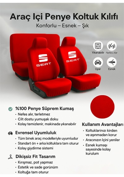 Aracınız İçin Özel Olarak Tasarlanan Seat Toledo İle Uyumlu Oto Koltuk Kılıfı İle Sürüş Kırmızı Kırmızı