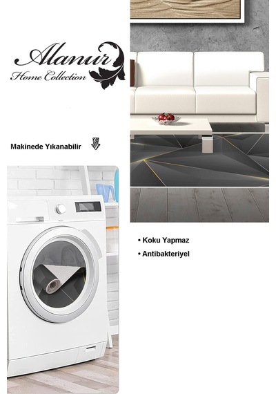 Dekoreko Kaymaz Taban Djt Salon Halısı Trend Modern F5005 Gold Siyah