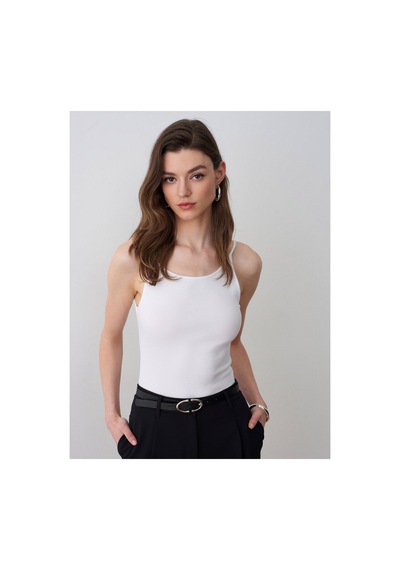 Dilvin 21178 Fitilli Basic Top-beyaz