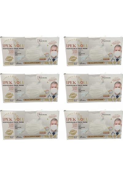 Tek Kullanımlık Maske 3 Katlı Telli Meltblownlu 50'li Kutu - Beyaz X 6 Kutu
