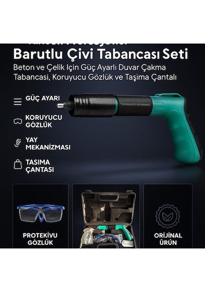 Nixcon Profesyonel Barutlu Çivi Tabancası Seti Beton Ve Çelik İçin Güç Ayarlı Duvar Çakma Tabancası, Koruyucu Gözlük Ve Taşıma Çantalı