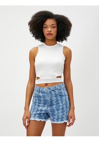 Koton Crop Fitilli Atlet Pencere Detaylı Bisiklet Yaka Ekru 3sal30053ık 3SAL30053IK010