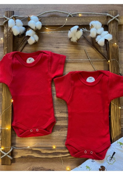 Betül Bebek Kısa Kollu 2'li Organik Pamuk Çıtçıtlı Bebek Body&zıbın 2adet Kırmızı