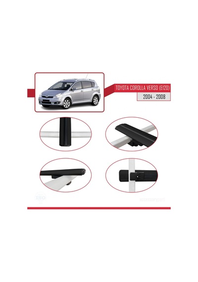 Toyota Corolla Verso E120 2004-2008 Arası İle Uyumlu Basic Model Ara Atkı Tavan Barı Siyah 3 Adet