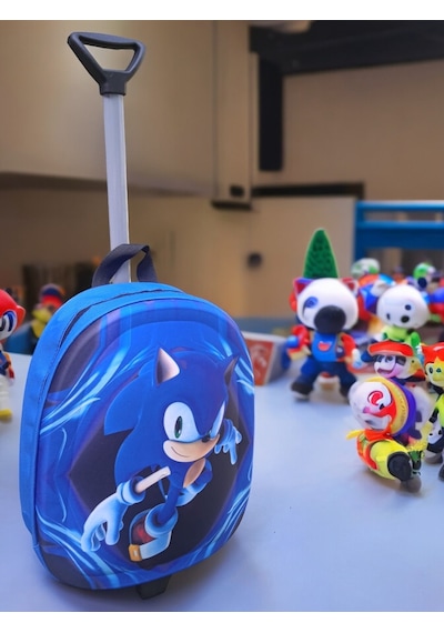 Sonic Anaokulu Kreş Çocuk Valiz Sırt Çantası Çekçekli Sonic Teker