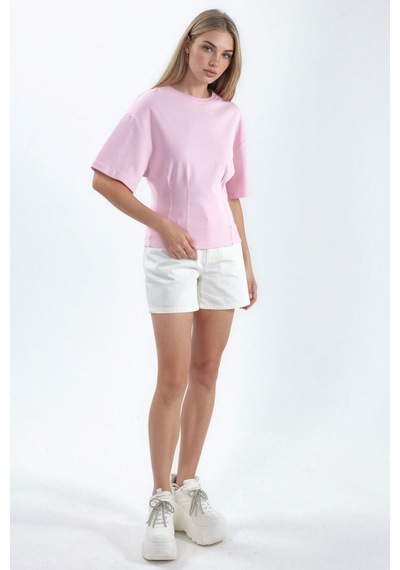 Hiccup Busem Women S Cotton Ribbed Crew Neck Blouse Toz Pembe