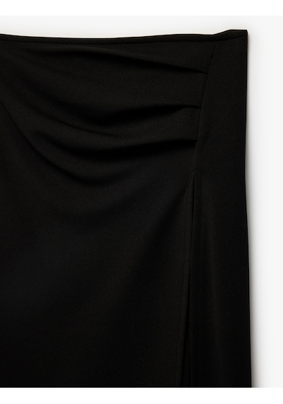 Koton Drape Detaylı Yırtmaçlı Midi Etek Siyah 6sak10200ek