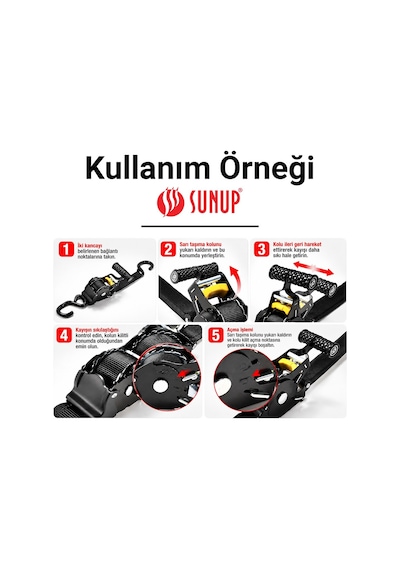 Sunup Sn-37789 3 Metre Otomatik Cırcırlı Bağlama Kayışı Spanzet Kaydırmaz Tutamaklı Dayanıklı Çelik Gövde 230kg