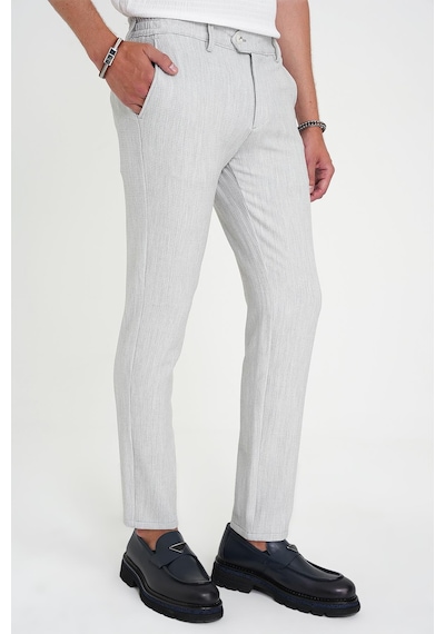 Efor Comfort Fit Beli Lastikli Balıksırtı Desen Açık Gri Pantolon P 1175 A.Gri