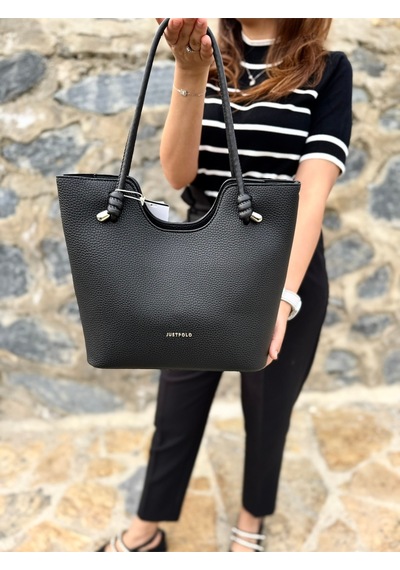 Just Polo Kadın Yeni Sezon Yumuşak Deri Lüks El Çantası Shopper Siyah