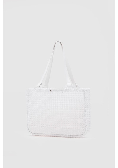 Shule Bags Fabri Big Size Makrome Omuz Çantası Beyaz Beyaz